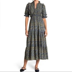 MAX STUDIO Ruffle Collar Print Tiered Maxi Dress